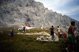 Rescue helicopter arrives at Vega Huerta (Photo: Dave Binks)